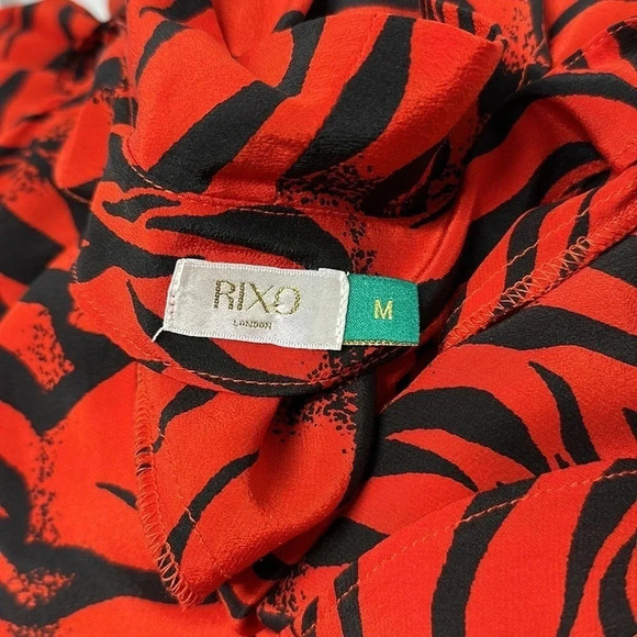 Rixo Moss Blouse Long Sleeve Shirt V-Neck Animal Print Tie Bow Silk Red Medium - Picture 10 of 11